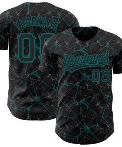 Custom Black Teal 3D Pattern Design Abstract Network Authentic Baseball Jersey