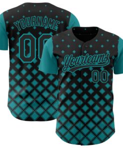 Custom Black Teal 3D Pattern Design Geometric Shapes Authentic Baseball Jersey