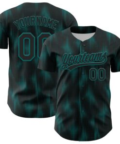 Custom Black Teal 3D Pattern Design Halftone Dots Authentic Baseball Jersey