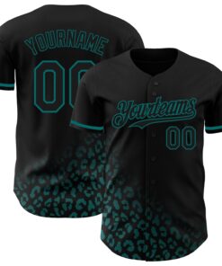 Custom Black Teal 3D Pattern Design Leopard Print Fade Fashion Authentic Baseball Jersey