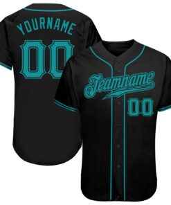 Custom Black Teal Authentic Baseball Jersey