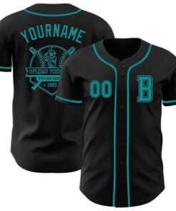 Custom Black Teal Authentic Baseball Jersey