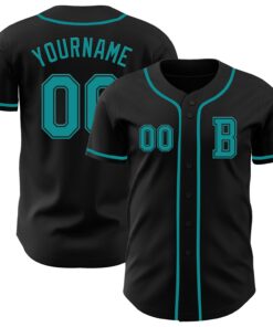 Custom Black Teal Authentic Baseball Jersey