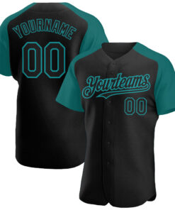 Custom Black Teal Authentic Raglan Sleeves Baseball Jersey