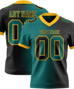 Custom Black Teal-Gold Mesh Authentic Gradient Fashion Football Jersey