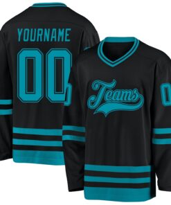 Custom Black Teal Hockey Jersey