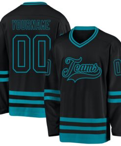 Custom Black Teal Hockey Jersey