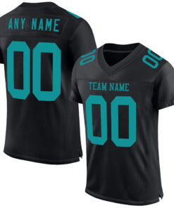 Custom Black Teal Mesh Authentic Football Jersey