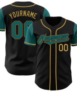 Custom Black Teal-Old Gold Authentic Two Tone Baseball Jersey
