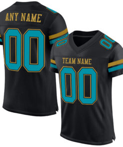 Custom Black Teal-Old Gold Mesh Authentic Football Jersey