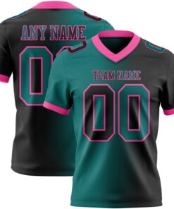 Custom Black Teal-Pink Mesh Authentic Gradient Fashion Football Jersey