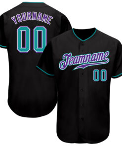 Custom Black Teal-Purple Authentic Baseball Jersey