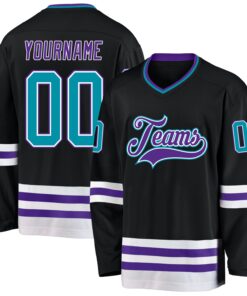 Custom Black Teal-Purple Hockey Jersey