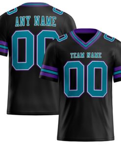 Custom Black Teal-Purple Mesh Authentic Football Jersey