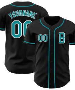 Custom Black Teal-White Authentic Baseball Jersey