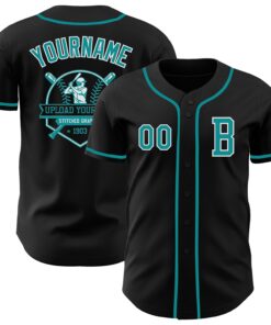 Custom Black Teal-White Authentic Baseball Jersey