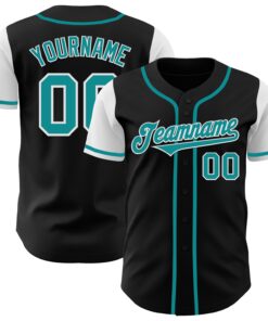 Custom Black Teal-White Authentic Two Tone Baseball Jersey