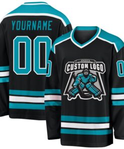Custom Black Teal-White Hockey Jersey