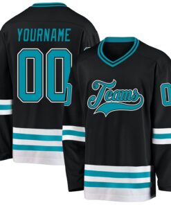 Custom Black Teal-White Hockey Jersey