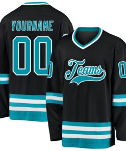 Custom Black Teal-White Hockey Jersey