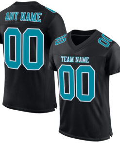Custom Black Teal-White Mesh Authentic Football Jersey