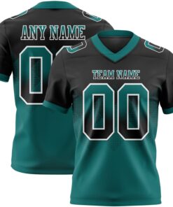 Custom Black Teal-White Mesh Authentic Gradient Square Shape Flag Football Jersey