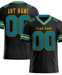 Custom Black Teal-Yellow Mesh Authentic Football Jersey