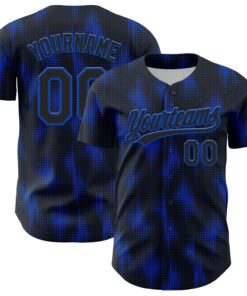 Custom Black Thunder Blue 3D Pattern Design Halftone Dots Authentic Baseball Jersey