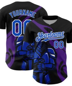 Custom Black Thunder Blue-Purple 3D Pattern Design Knight Hero Art Authentic Baseball Jersey