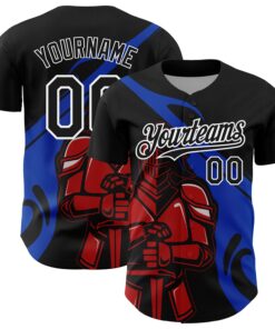 Custom Black Thunder Blue-Red 3D Pattern Design Knight Hero Art Authentic Baseball Jersey
