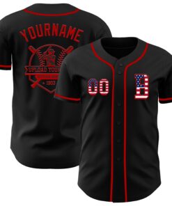 Custom Black USA Flag-Red Authentic Baseball Jersey