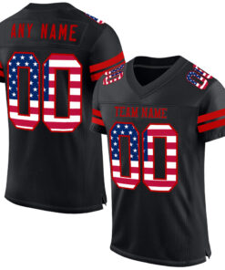 Custom Black USA Flag-Red Mesh Authentic Football Jersey