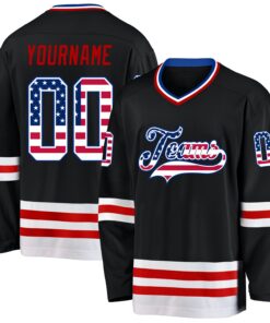 Custom Black USA Flag Royal-Red Hockey Jersey