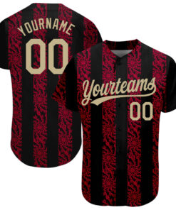 Custom Black Vegas Gold-Red 3D Pattern Design Authentic Baseball Jersey
