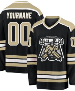 Custom Black Vegas Gold-White Hockey Jersey