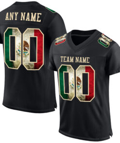 Custom Black Vintage Mexican Flag-City Cream Mesh Authentic Football Jersey