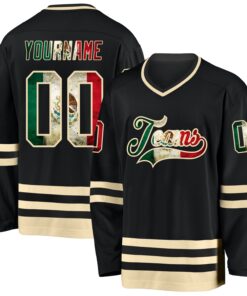 Custom Black Vintage Mexican Flag-Cream Hockey Jersey