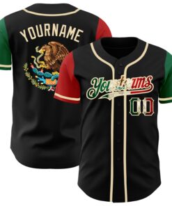 Custom Black Vintage Mexican Flag Kelly Green Red-City Cream Authentic Two Tone Baseball Jersey