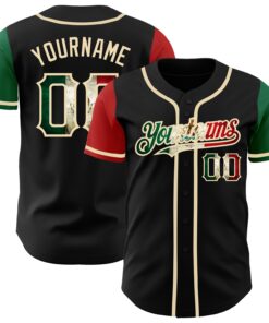 Custom Black Vintage Mexican Flag Kelly Green Red-City Cream Authentic Two Tone Baseball Jersey