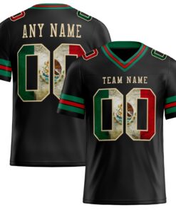 Custom Black Vintage Mexican Flag Kelly Green Red-City Cream Mesh Authentic Football Jersey