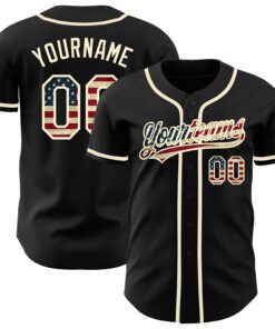 Custom Black Vintage USA Flag-Cream Authentic Baseball Jersey