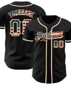 Custom Black Vintage USA Flag-Cream Authentic Baseball Jersey