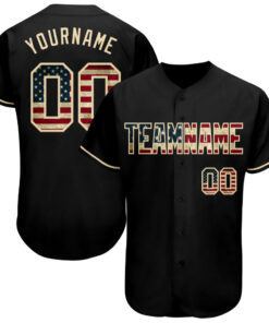 Custom Black Vintage USA Flag-Cream Authentic Baseball Jersey
