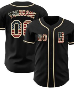 Custom Black Vintage USA Flag-Cream Authentic Baseball Jersey