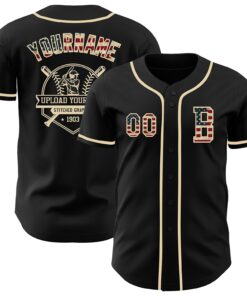 Custom Black Vintage USA Flag-Cream Authentic Baseball Jersey