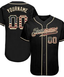Custom Black Vintage USA Flag-Cream Authentic Baseball Jersey
