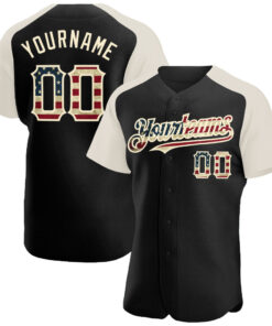 Custom Black Vintage USA Flag-Cream Authentic Raglan Sleeves Baseball Jersey
