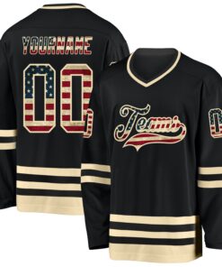Custom Black Vintage USA Flag-Cream Hockey Jersey