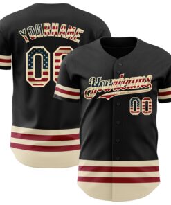 Custom Black Vintage USA Flag-Cream Line Authentic Baseball Jersey