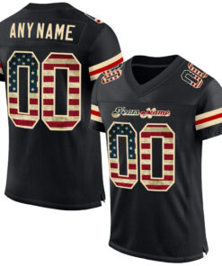 Custom Black Vintage USA Flag-Cream Mesh Authentic Football Jersey